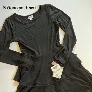 Small Lularoe Georgia Ruffled Dress, solid black, poly spandex